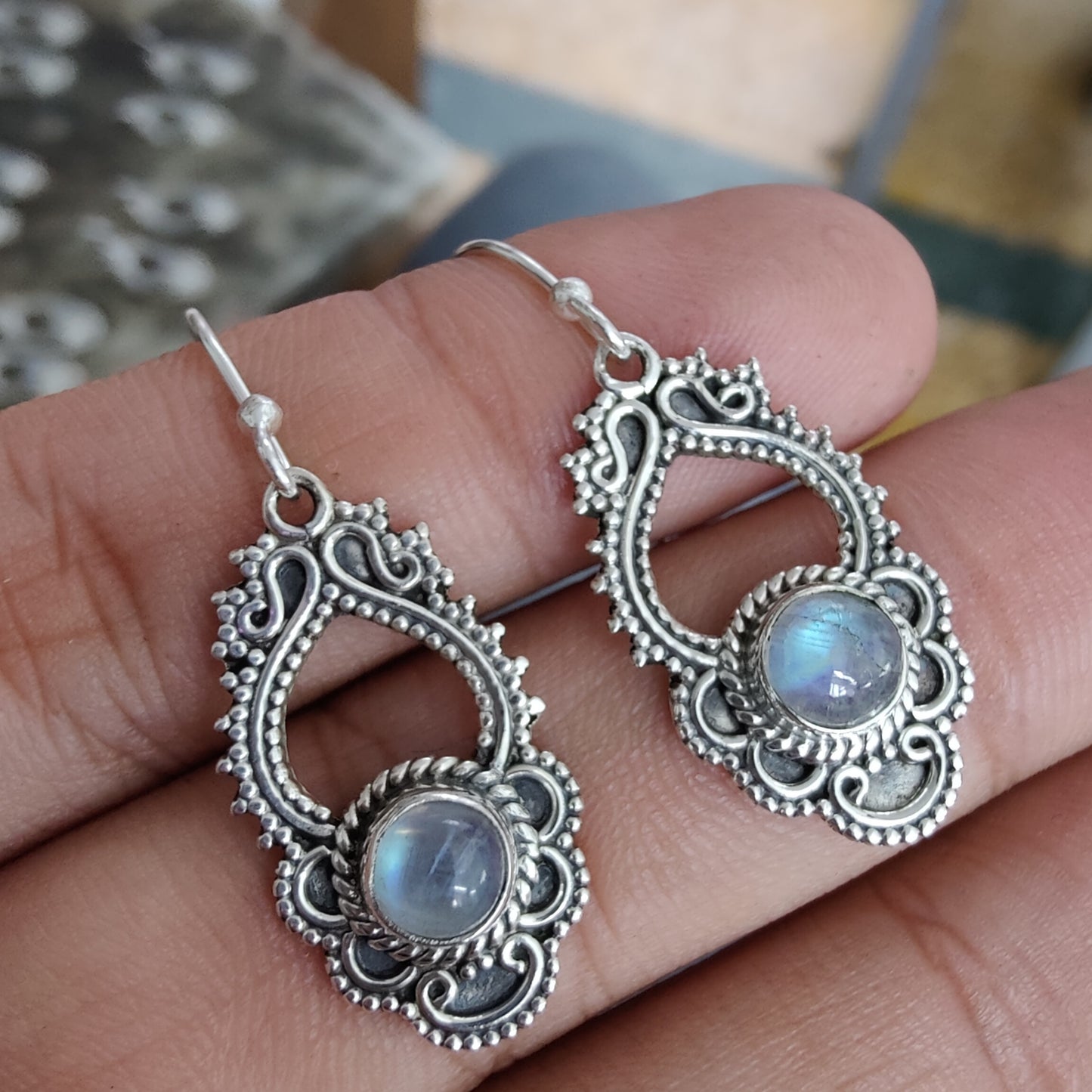 925 SOLID STERLING SILVER NATURAL BLACK ONYX GEMSTONE HOOK EARRING