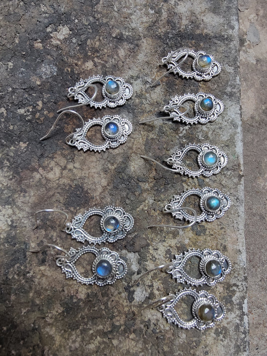 925 SOLID STERLING SILVER NATURAL LABRADORITE GEMSTONE HOOK EARRING