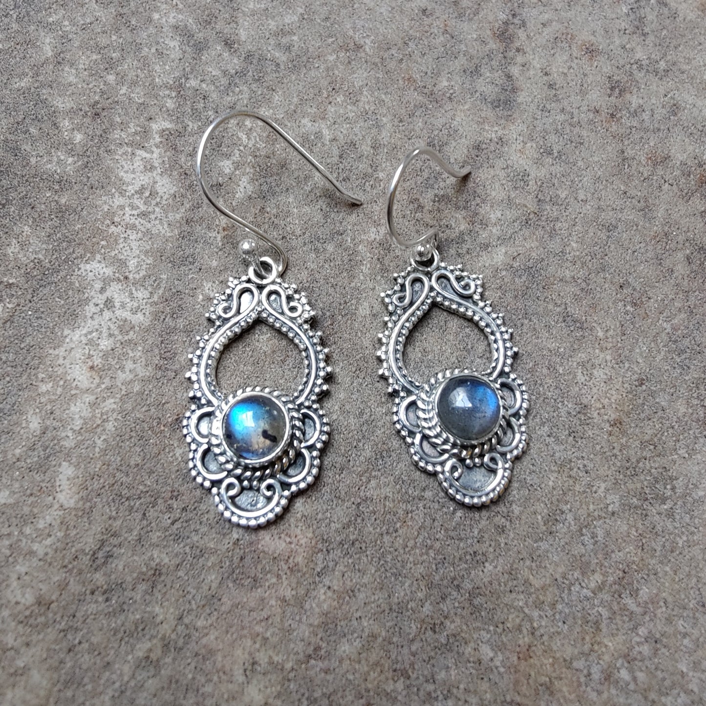 925 SOLID STERLING SILVER NATURAL LABRADORITE GEMSTONE HOOK EARRING