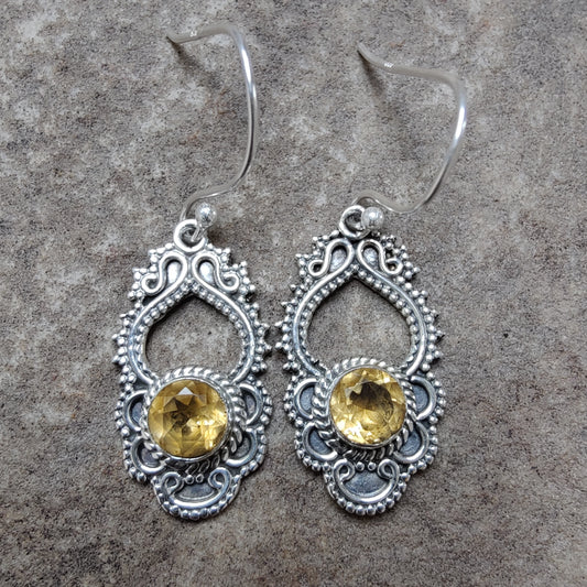 925 SOLID STERLING SILVER NATURAL CITRINE GEMSTONE HOOK EARRING