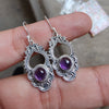 925 SOLID STERLING SILVER NATURAL PURPLE AMETHYST GEMSTONE HOOK EARRING