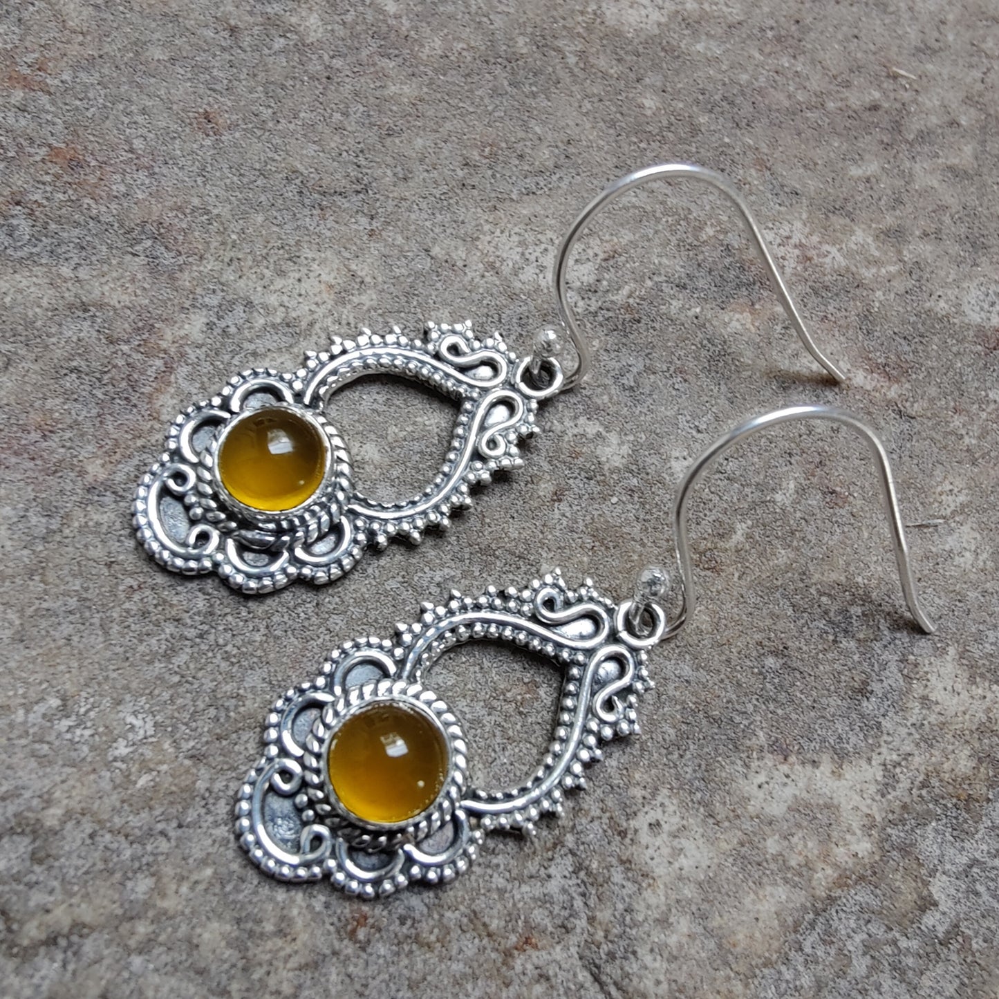 925 SOLID STERLING SILVER NATURAL MANGO CHALCEDONY GEMSTONE HOOK EARRING