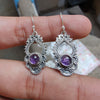 925 SOLID STERLING SILVER NATURAL PURPLE AMETHYST GEMSTONE HOOK EARRING