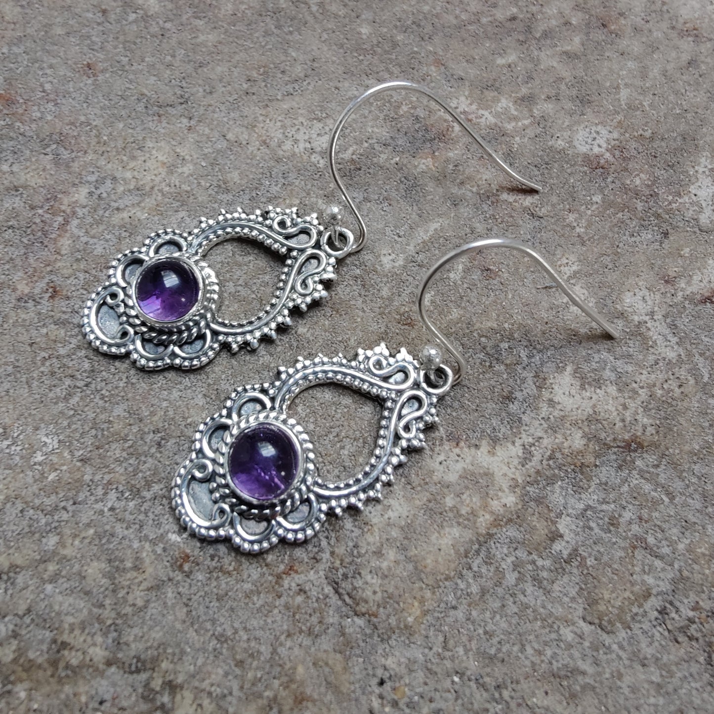 925 SOLID STERLING SILVER NATURAL PURPLE AMETHYST GEMSTONE HOOK EARRING