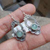 925 SOLID STERLING SILVER NATURAL AQUA MILKY GEMSTONE HOOK EARRING