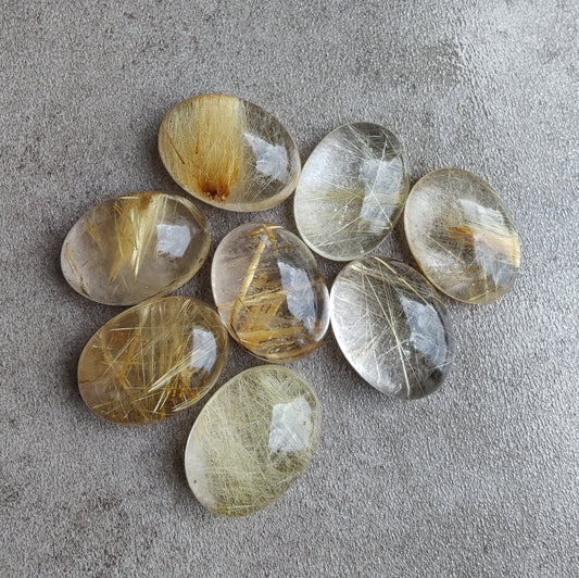 NATURAL GOLDEN RUTILE OVAL SHAPE CABOCHON FLAT BACK AAA+ QUALITY CALIBRATED GEMSTONES, ALL SIZES AVAILABLE