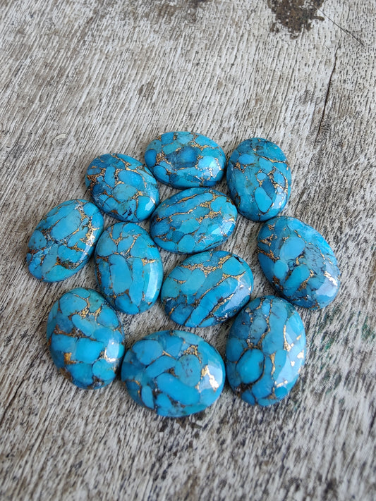 AAA+ QUALITY NATURAL BLUE COPPER TURQUOISE OVAL SHAPE CABOCHON FLAT BACK CALIBRATED GEMSTONES, ALL SIZES AVAILABLE