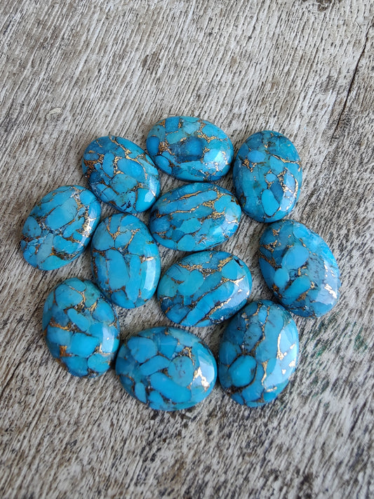 AAA+ QUALITY NATURAL BLUE COPPER TURQUOISE OVAL SHAPE CABOCHON FLAT BACK CALIBRATED GEMSTONES, ALL SIZES AVAILABLE