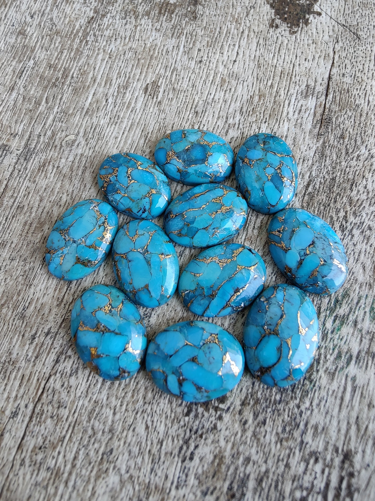 AAA+ QUALITY NATURAL BLUE COPPER TURQUOISE OVAL SHAPE CABOCHON FLAT BACK CALIBRATED GEMSTONES, ALL SIZES AVAILABLE