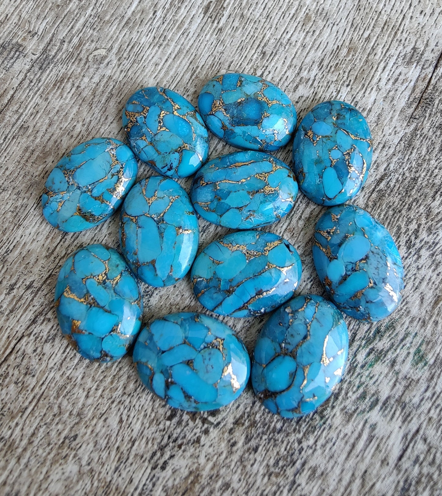 AAA+ QUALITY NATURAL BLUE COPPER TURQUOISE OVAL SHAPE CABOCHON FLAT BACK CALIBRATED GEMSTONES, ALL SIZES AVAILABLE
