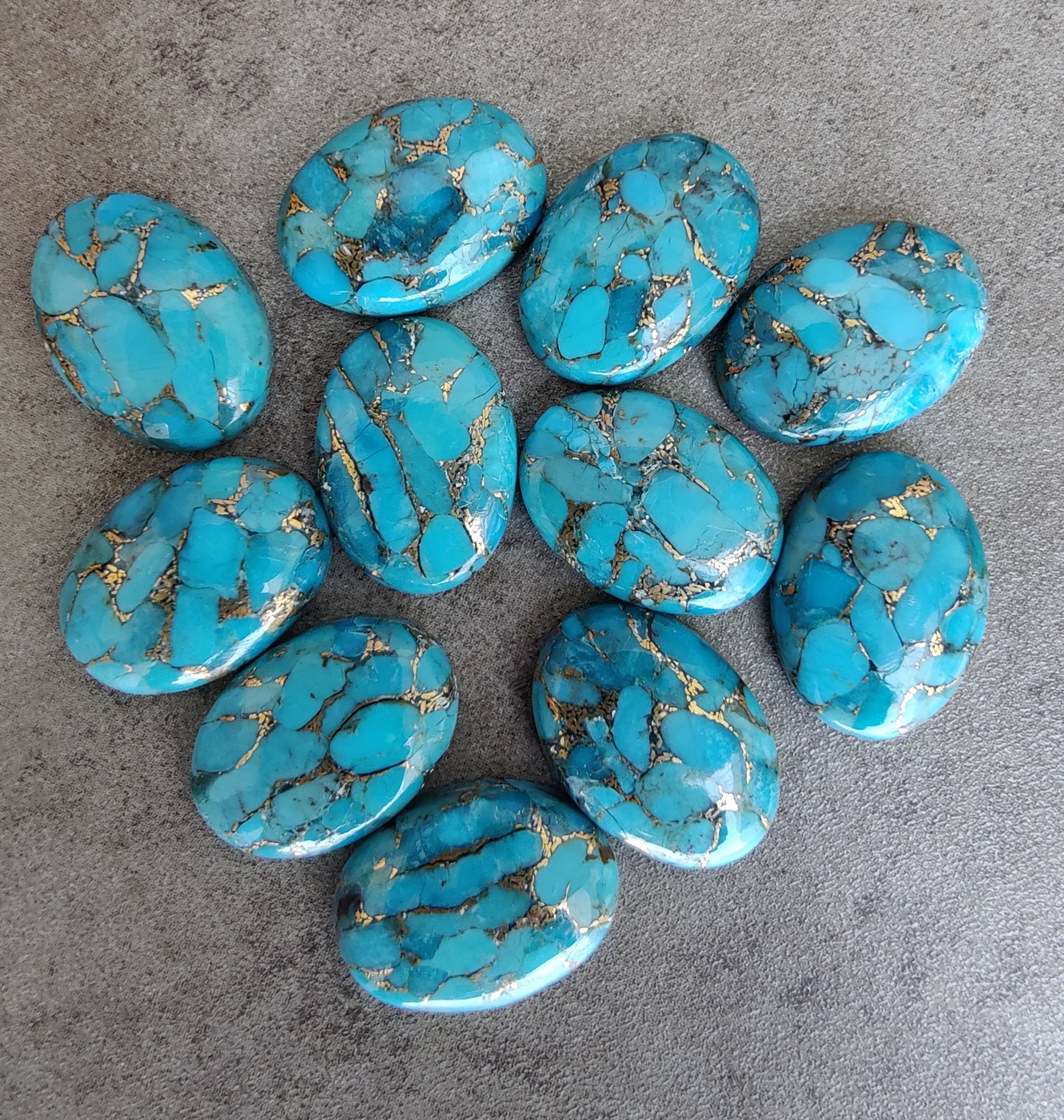 AAA+ QUALITY NATURAL BLUE COPPER TURQUOISE OVAL SHAPE CABOCHON FLAT BACK CALIBRATED GEMSTONES, ALL SIZES AVAILABLE