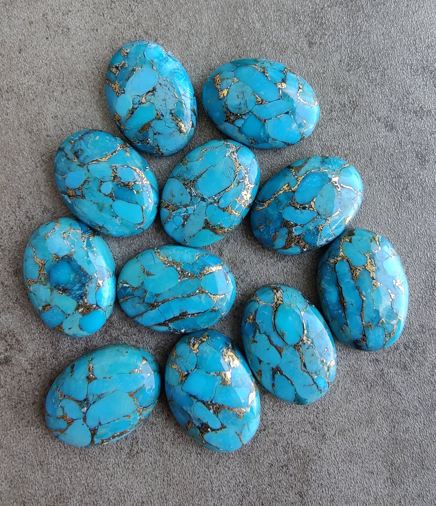 AAA+ QUALITY NATURAL BLUE COPPER TURQUOISE OVAL SHAPE CABOCHON FLAT BACK CALIBRATED GEMSTONES, ALL SIZES AVAILABLE