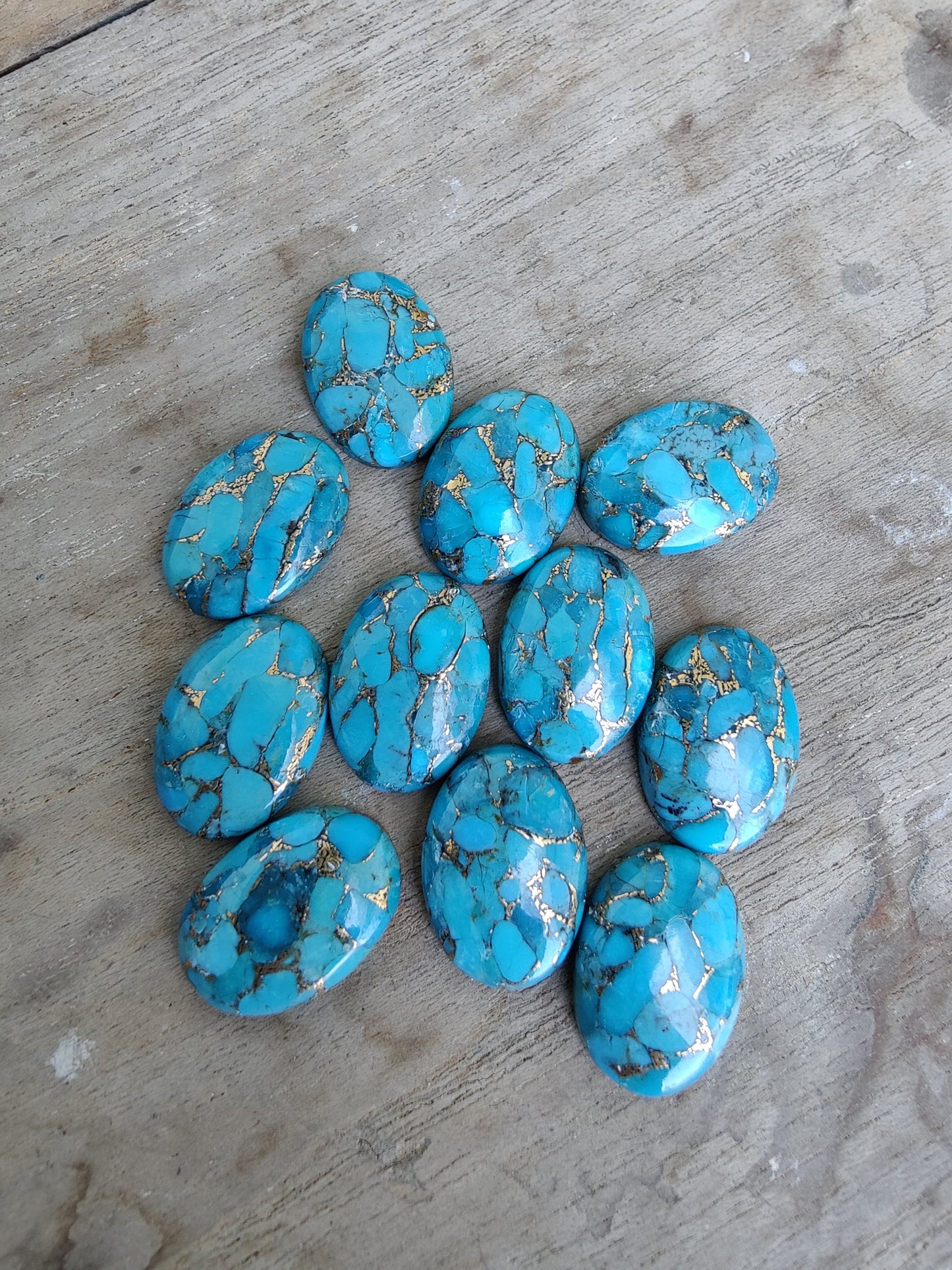 AAA+ QUALITY NATURAL BLUE COPPER TURQUOISE OVAL SHAPE CABOCHON FLAT BACK CALIBRATED GEMSTONES, ALL SIZES AVAILABLE