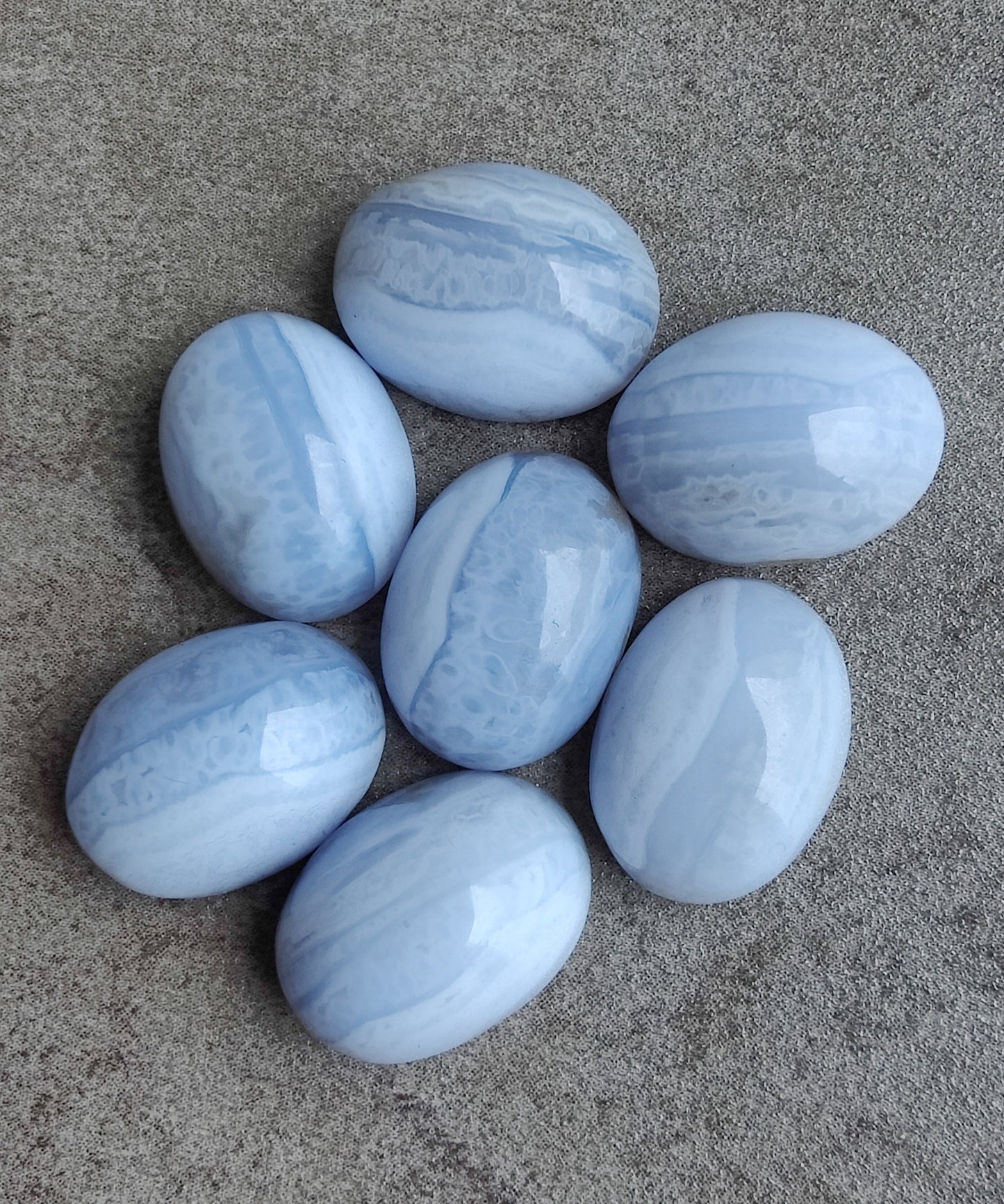 NATURAL BLUE LACE AGATE OVAL SHAPE CABOCHON FLAT BACK CALIBRATED WHOLESALE GEMSTONES, ALL SIZES AVAILABLE
