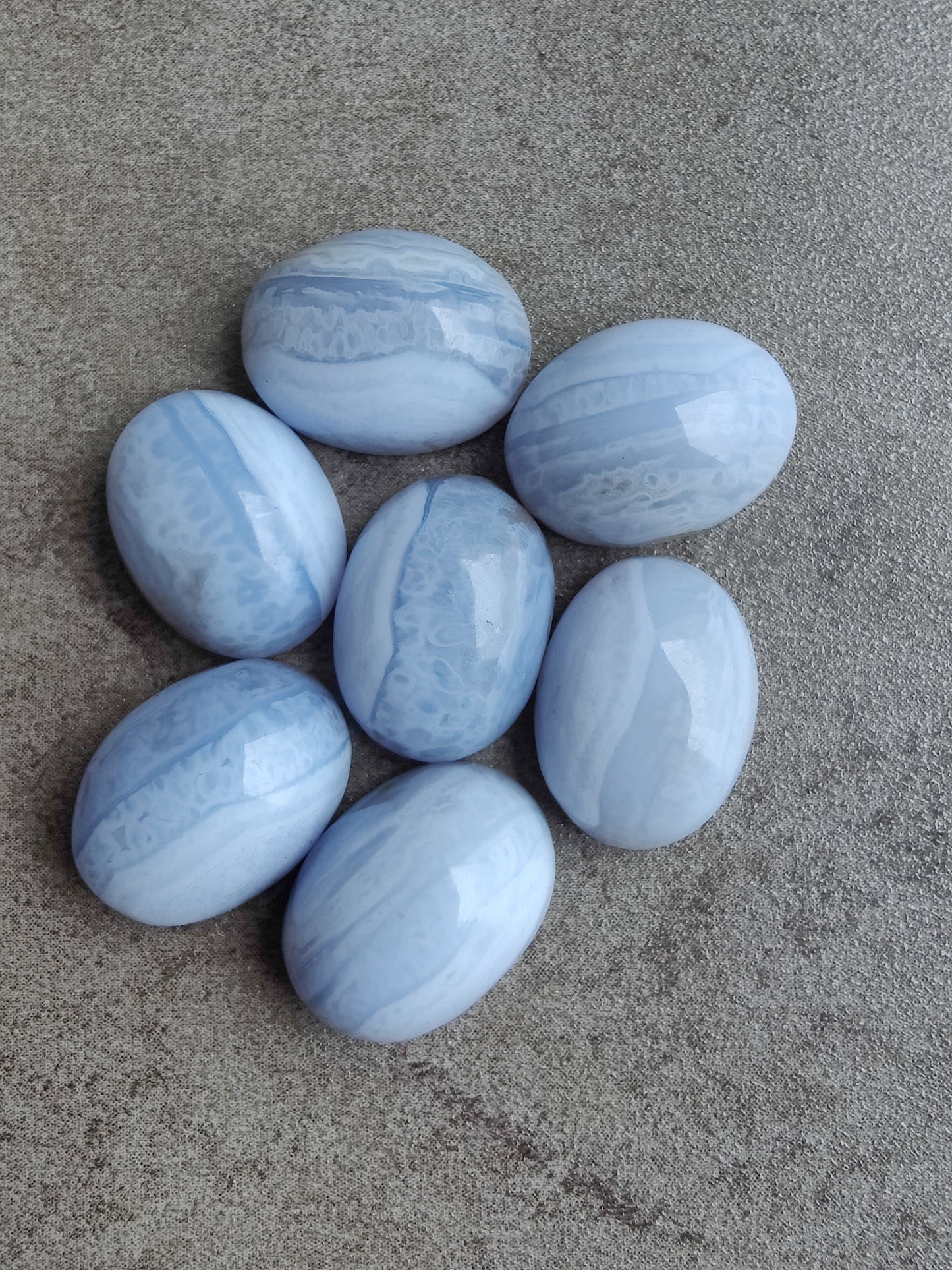 NATURAL BLUE LACE AGATE OVAL SHAPE CABOCHON FLAT BACK CALIBRATED WHOLESALE GEMSTONES, ALL SIZES AVAILABLE