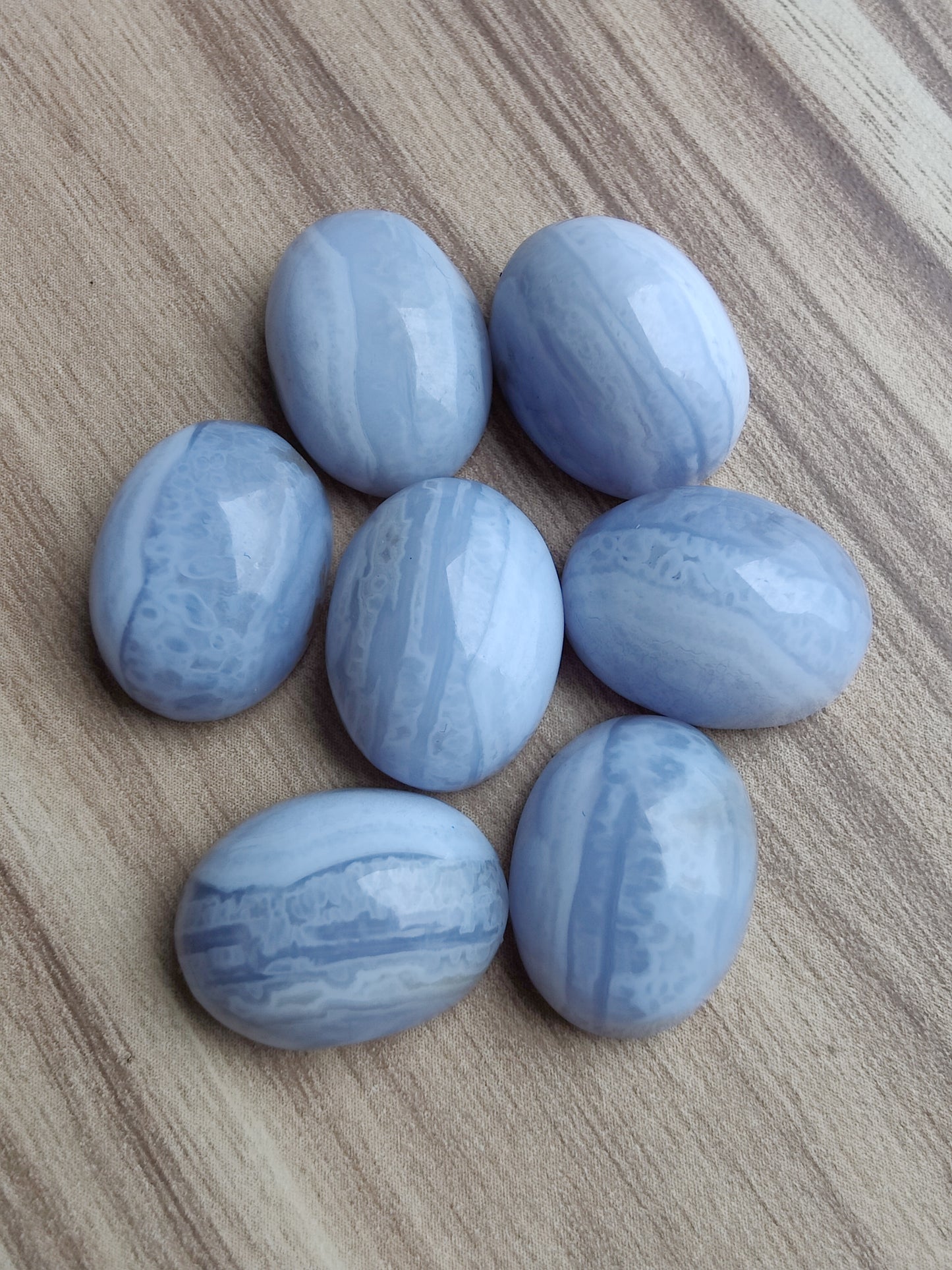 NATURAL BLUE LACE AGATE OVAL SHAPE CABOCHON FLAT BACK CALIBRATED WHOLESALE GEMSTONES, ALL SIZES AVAILABLE