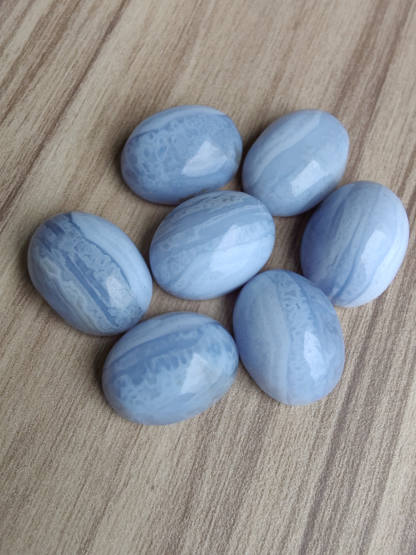NATURAL BLUE LACE AGATE OVAL SHAPE CABOCHON FLAT BACK CALIBRATED WHOLESALE GEMSTONES, ALL SIZES AVAILABLE