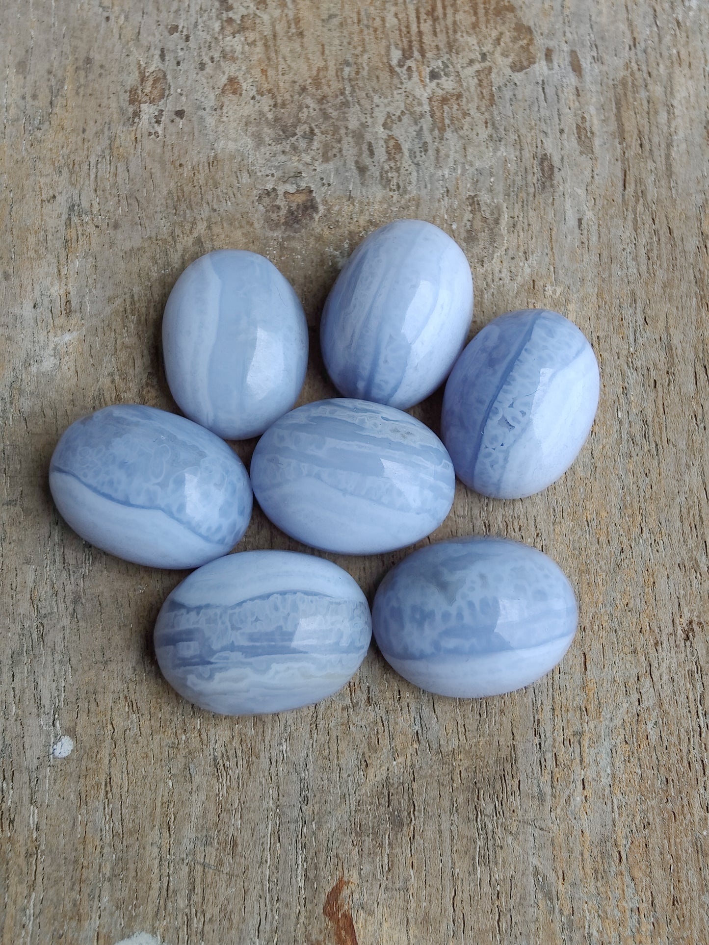 NATURAL BLUE LACE AGATE OVAL SHAPE CABOCHON FLAT BACK CALIBRATED WHOLESALE GEMSTONES, ALL SIZES AVAILABLE