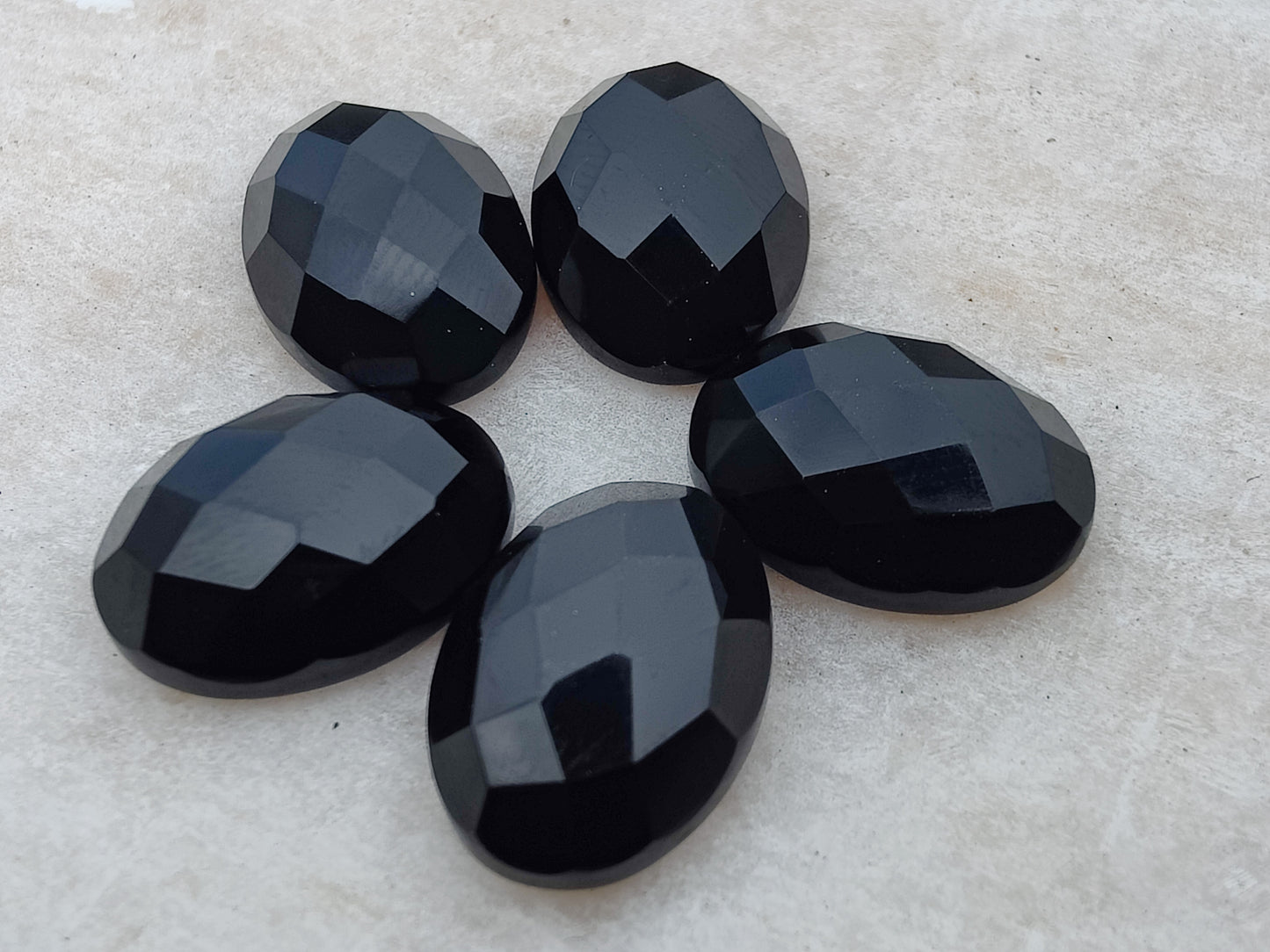 Natural Black Onyx Oval Shape Checker Cut Flat Back AAA+ Quality Wholesale Calibrated Gemstones, All Sizes Available