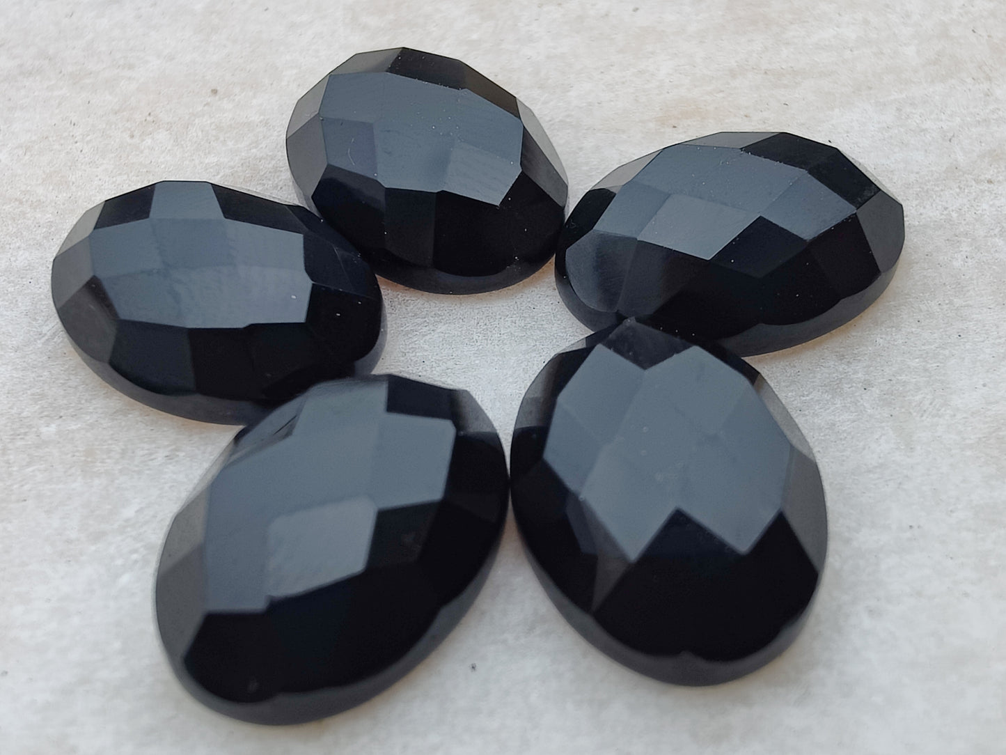 Natural Black Onyx Oval Shape Checker Cut Flat Back AAA+ Quality Wholesale Calibrated Gemstones, All Sizes Available