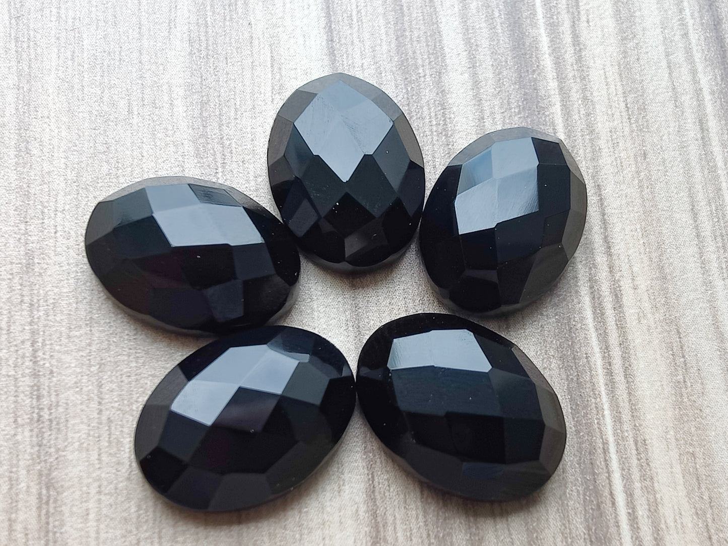 Natural Black Onyx Oval Shape Checker Cut Flat Back AAA+ Quality Wholesale Calibrated Gemstones, All Sizes Available