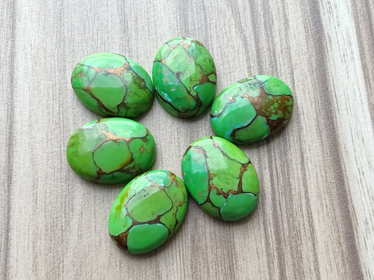 AAA+ QUALITY NATURAL GREEN COPPER TURQUOISE OVAL SHAPE FLAT BACK CABOCHON CALIBRATED GEMSTONES, ALL SIZES AVAILABLE