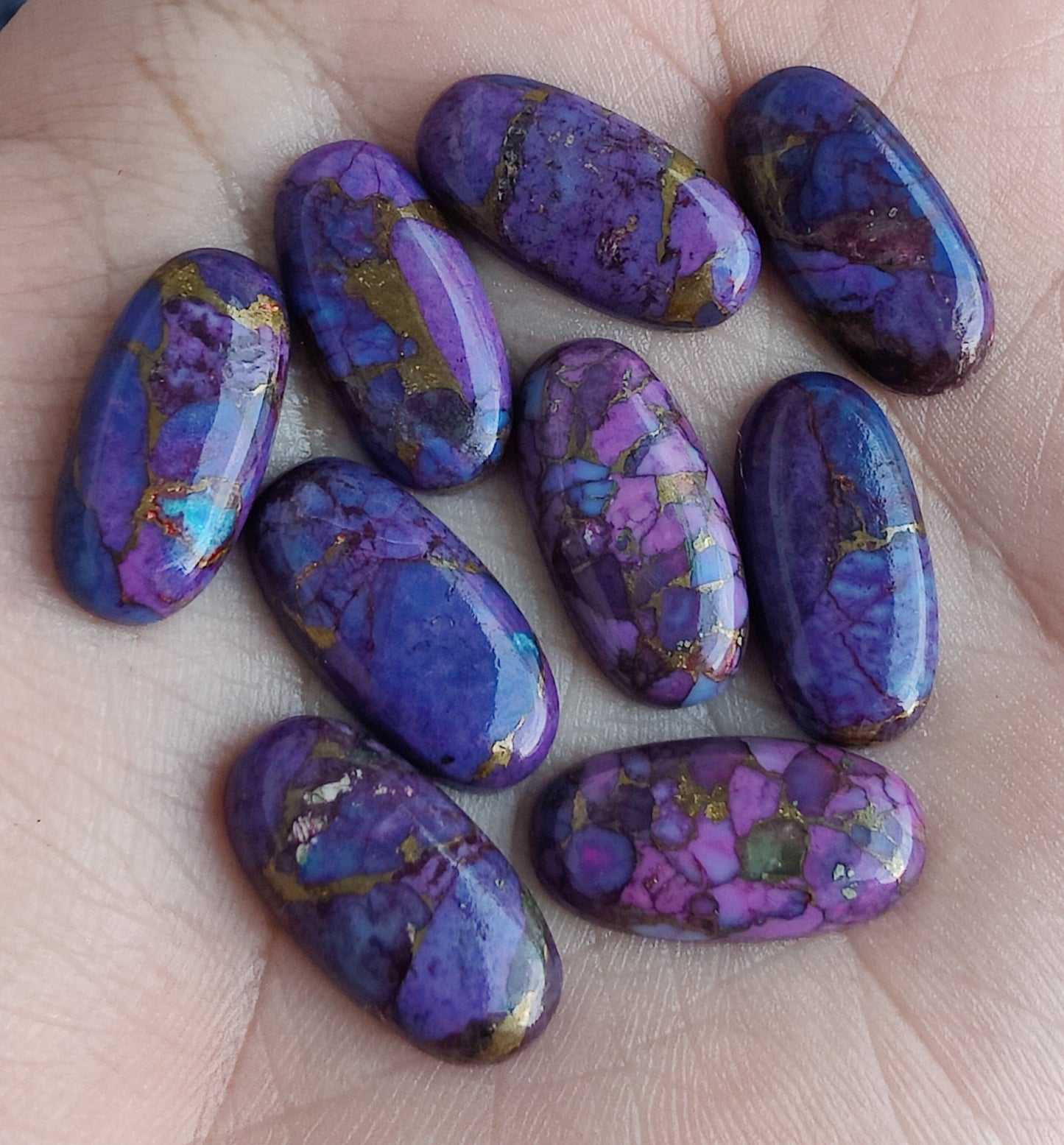 NATURAL PURPLE COPPER TURQUOISE CABOCHON FLAT BACK BIG OVAL SHAPE CALIBRATED GEMSTONES, ALL SIZES AVAILABLE
