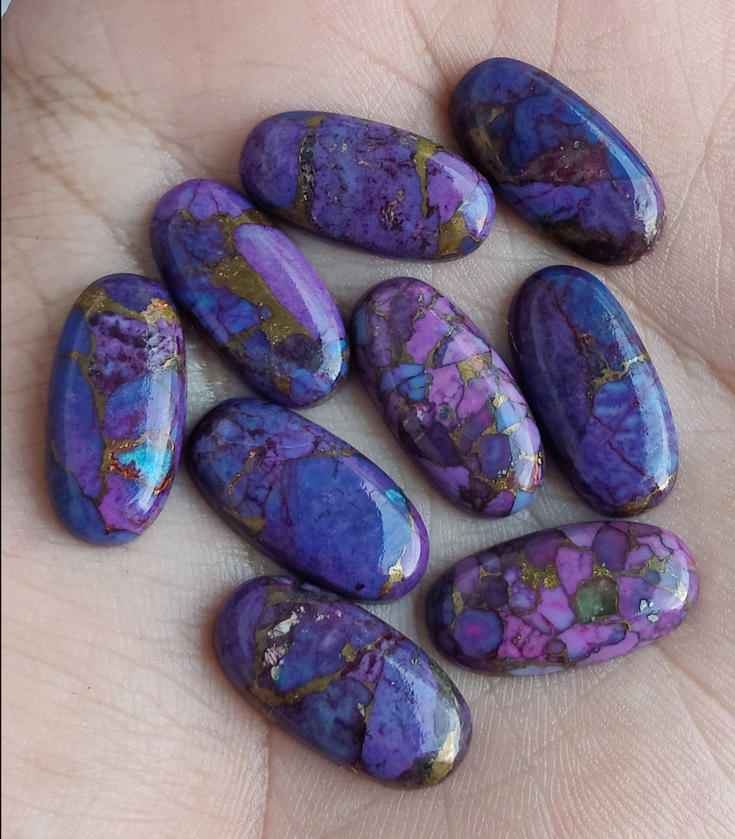NATURAL PURPLE COPPER TURQUOISE CABOCHON FLAT BACK BIG OVAL SHAPE CALIBRATED GEMSTONES, ALL SIZES AVAILABLE