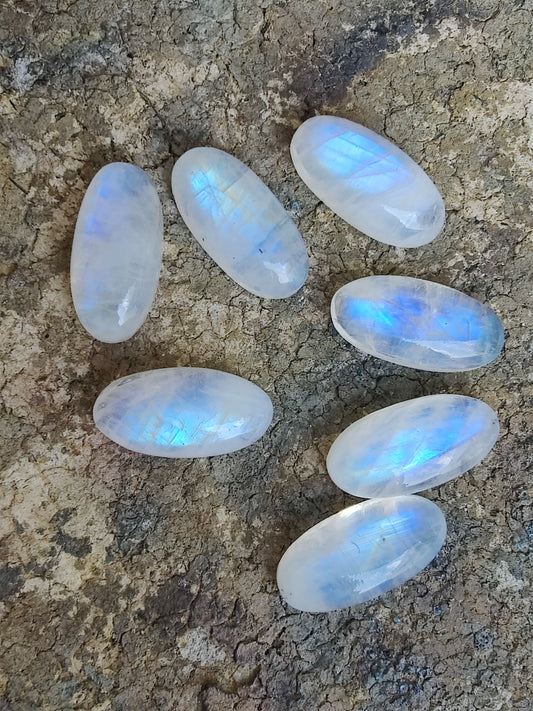 NATURAL RAINBOW MOONSTONE BIG OVAL SHAPE CABOCHON FLAT BACK CALIBRATED TOP QUALITY GEMSTONES, ALL SIZES AVAILABLE