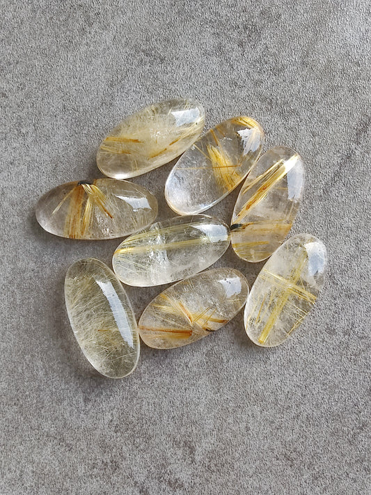 AAA+ QUALITY NATURAL GOLDEN RUTILE BIG OVAL SHAPE CABOCHON FLAT BACK CALIBRATED BEDA SHAPE GEMSTONES, ALL SIZES AVAILABLE