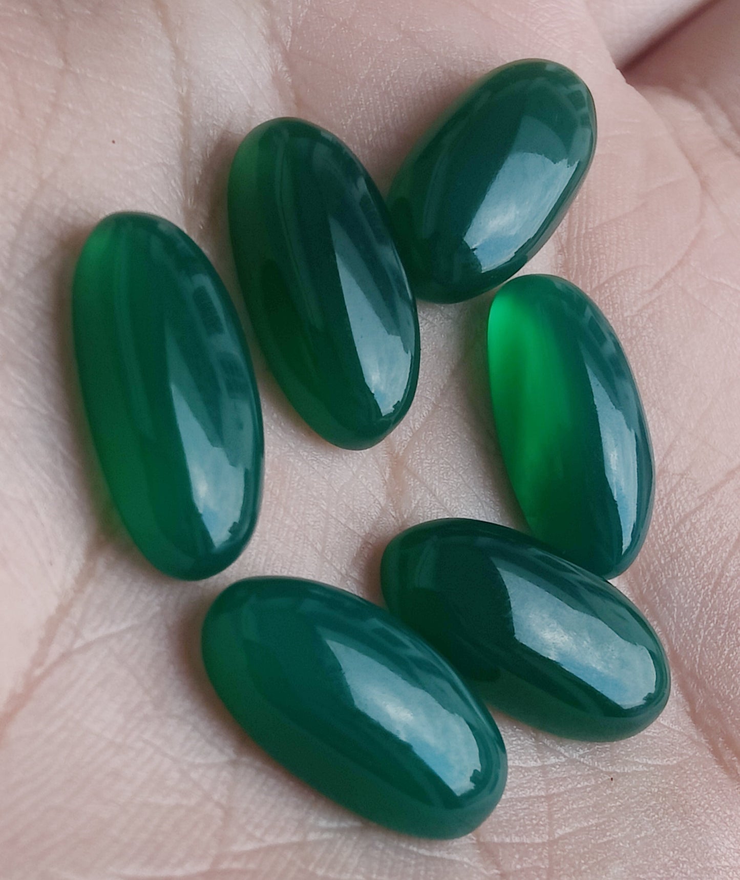 NATURAL GREEN ONYX CABOCHON FLAT BACK BIG OVAL SHAPE CALIBRATED GEMSTONES, ALL SIZES AVAILABLE