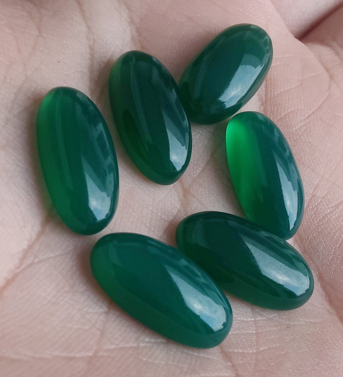 NATURAL GREEN ONYX CABOCHON FLAT BACK BIG OVAL SHAPE CALIBRATED GEMSTONES, ALL SIZES AVAILABLE