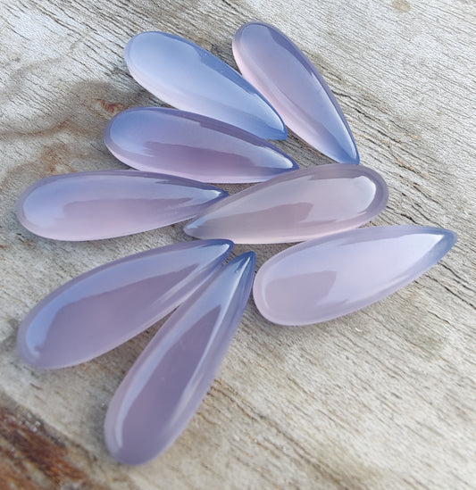 AAA+ QUALITY NATURAL LAVENDER CHALCEDONY BIG PEAR SHAPE CABOCHON FLAT BACK CALIBRATED BEDA SHAPE GEMSTONES, ALL SIZES AVAILABLE