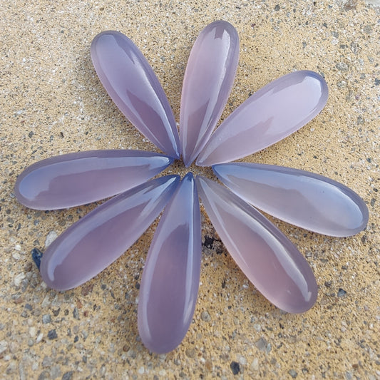 AAA+ QUALITY NATURAL LAVENDER CHALCEDONY BIG PEAR SHAPE CABOCHON FLAT BACK CALIBRATED BEDA SHAPE GEMSTONES, ALL SIZES AVAILABLE