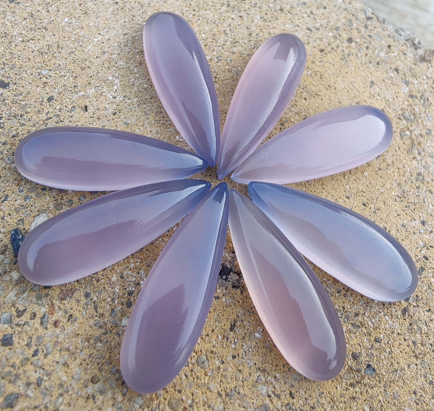 AAA+ QUALITY NATURAL LAVENDER CHALCEDONY BIG PEAR SHAPE CABOCHON FLAT BACK CALIBRATED BEDA SHAPE GEMSTONES, ALL SIZES AVAILABLE