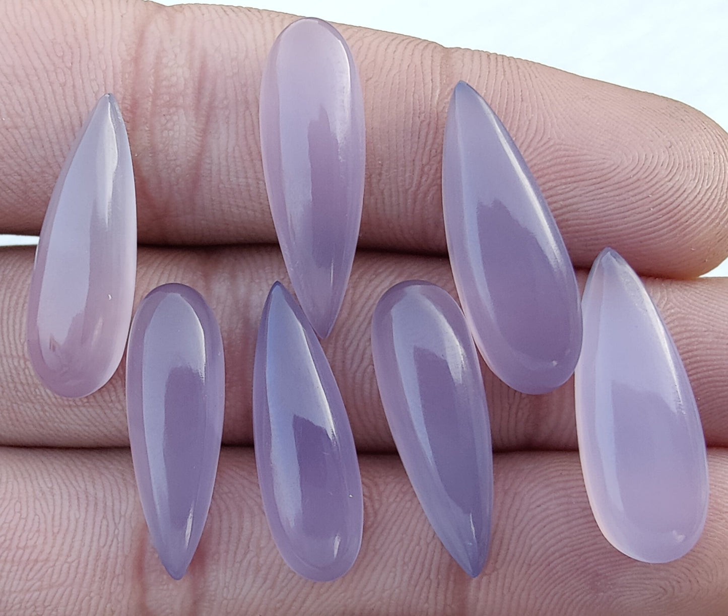 AAA+ QUALITY NATURAL LAVENDER CHALCEDONY BIG PEAR SHAPE CABOCHON FLAT BACK CALIBRATED BEDA SHAPE GEMSTONES, ALL SIZES AVAILABLE