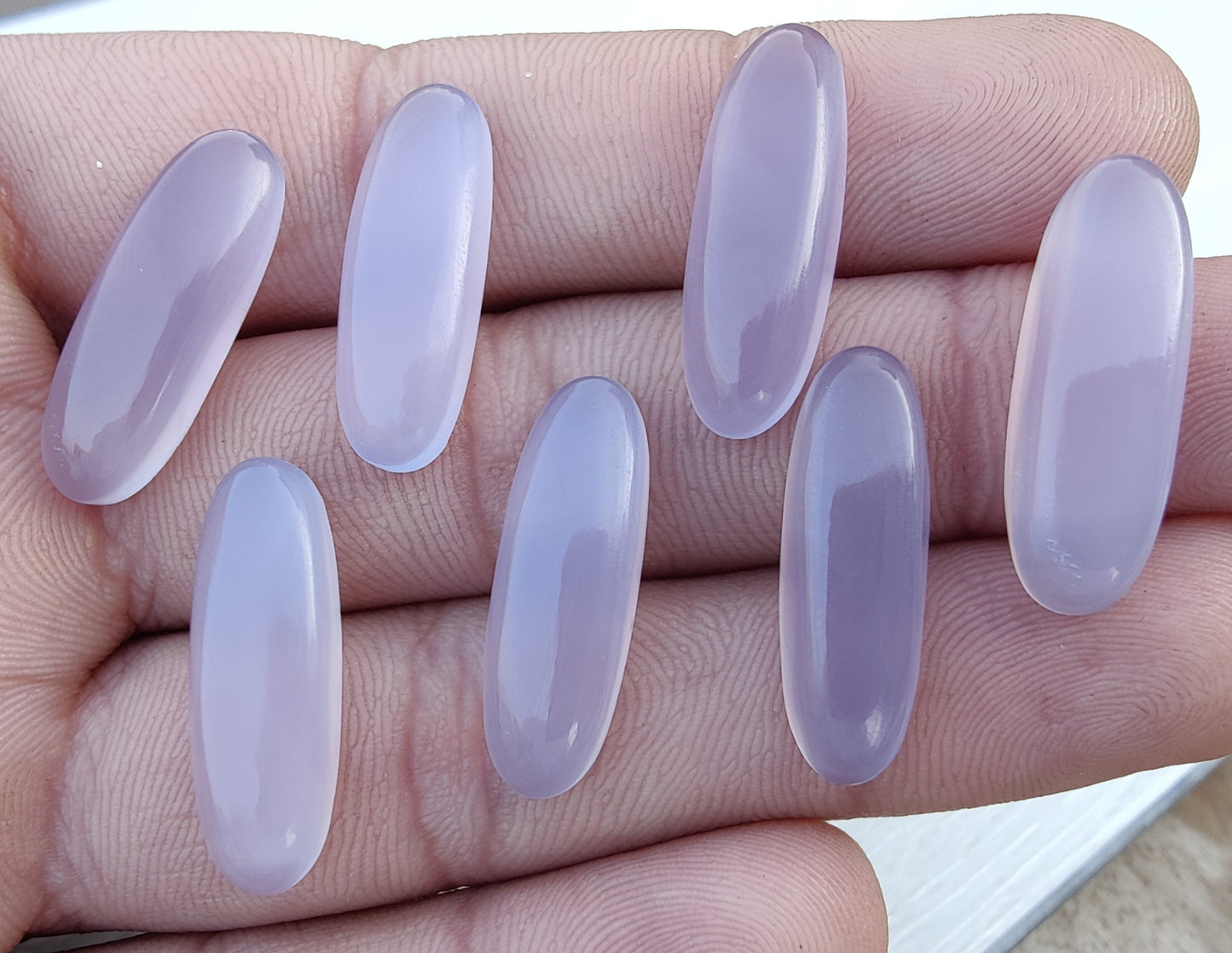AAA+ QUALITY NATURAL LAVENDER CHALCEDONY BIG OVAL SHAPE CABOCHON FLAT BACK CALIBRATED BEDA SHAPE GEMSTONES, ALL SIZES AVAILABLE