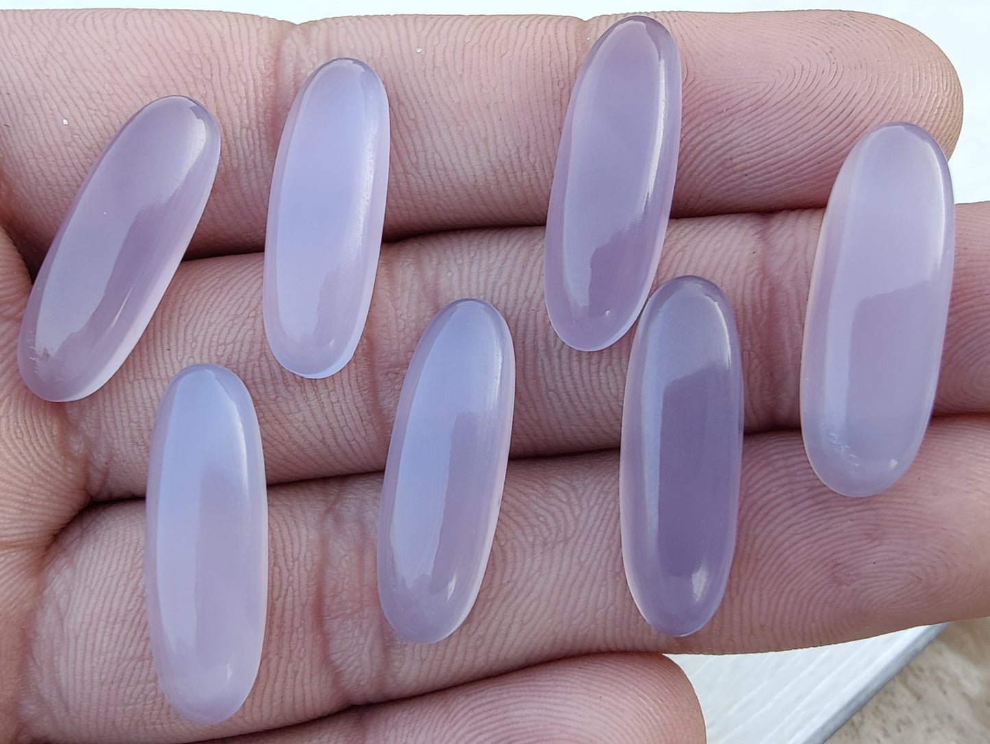 AAA+ QUALITY NATURAL LAVENDER CHALCEDONY BIG OVAL SHAPE CABOCHON FLAT BACK CALIBRATED BEDA SHAPE GEMSTONES, ALL SIZES AVAILABLE