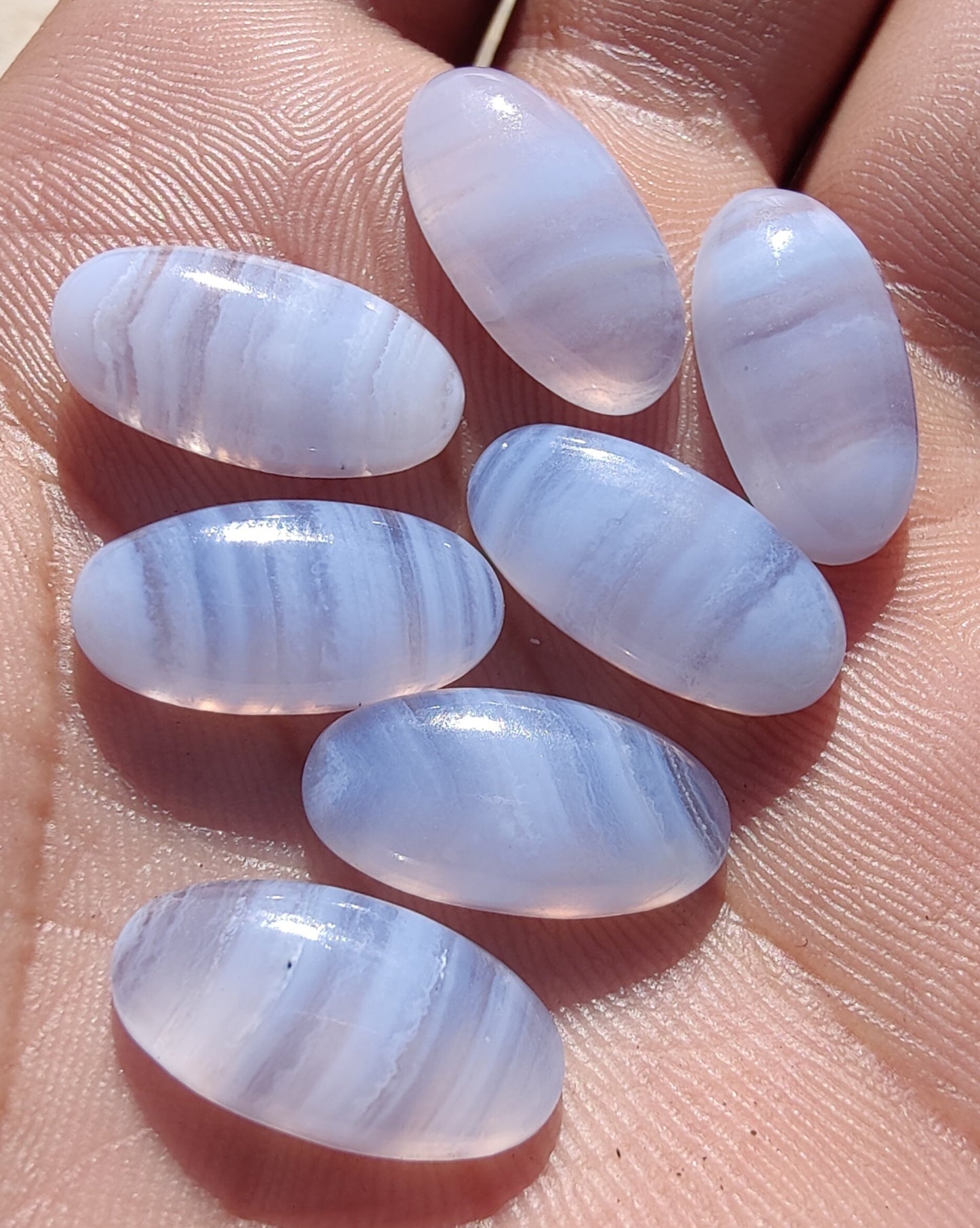AAA+ QUALITY NATURAL BLUE LACE AGATE BIG OVAL SHAPE CABOCHON FLAT BACK CALIBRATED BEDA SHAPE GEMSTONES, ALL SIZES AVAILABLE