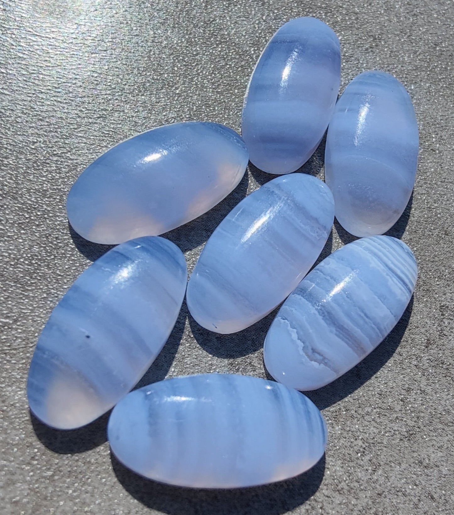 AAA+ QUALITY NATURAL BLUE LACE AGATE BIG OVAL SHAPE CABOCHON FLAT BACK CALIBRATED BEDA SHAPE GEMSTONES, ALL SIZES AVAILABLE