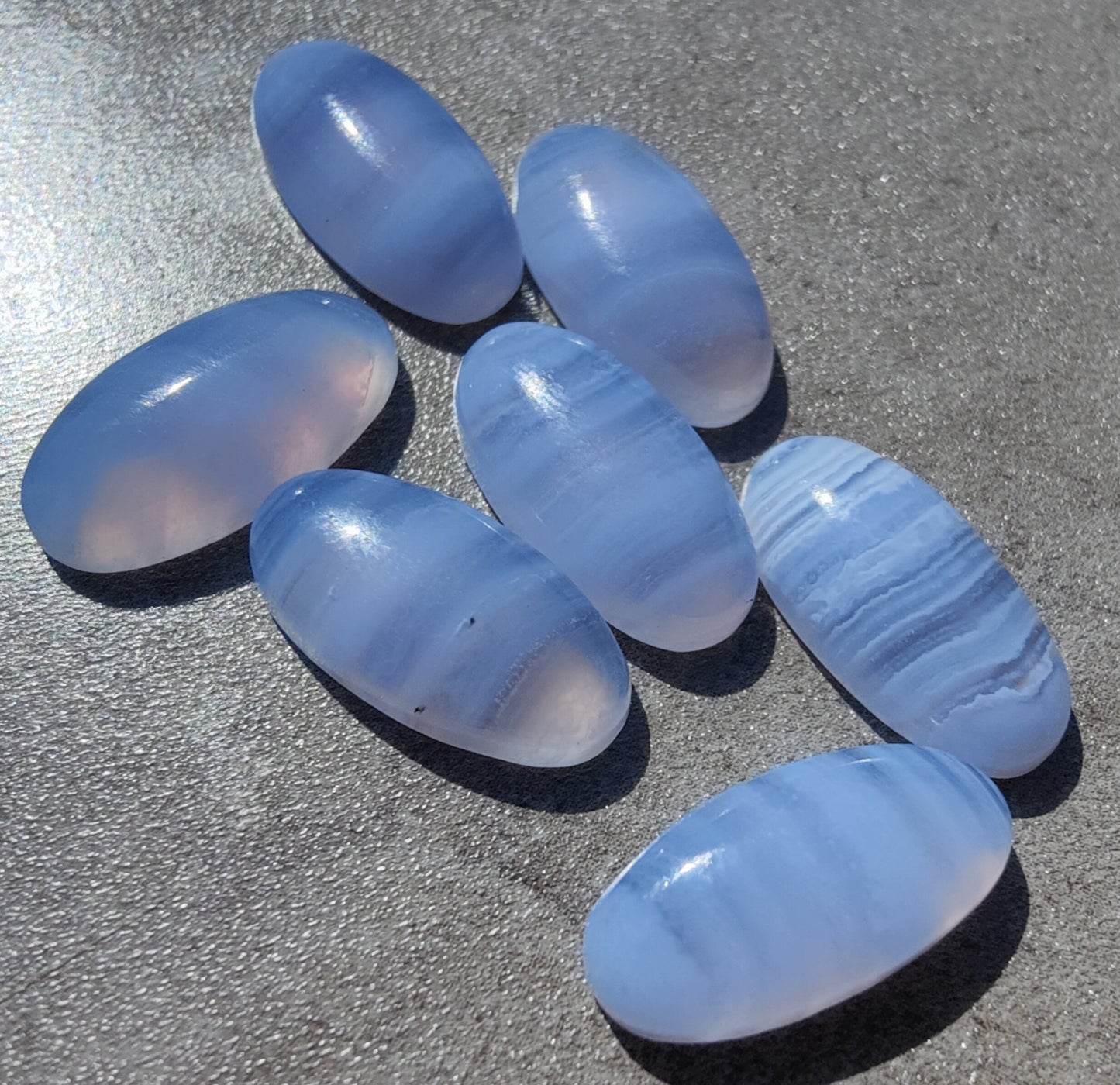 AAA+ QUALITY NATURAL BLUE LACE AGATE BIG OVAL SHAPE CABOCHON FLAT BACK CALIBRATED BEDA SHAPE GEMSTONES, ALL SIZES AVAILABLE