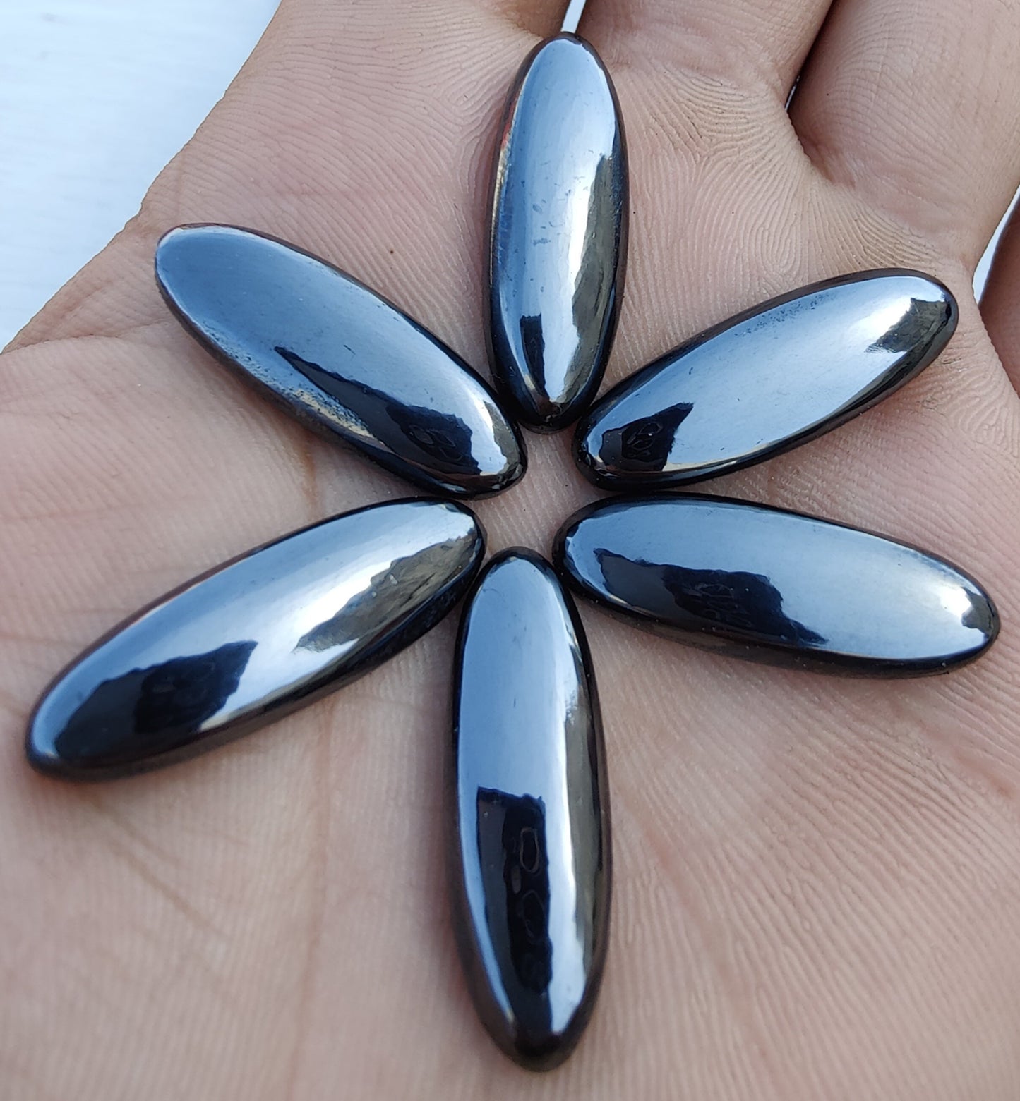 AAA+ QUALITY NATURAL HEMATITE BIG OVAL SHAPE CABOCHON FLAT BACK CALIBRATED BEDA SHAPE GEMSTONES, ALL SIZES AVAILABLE