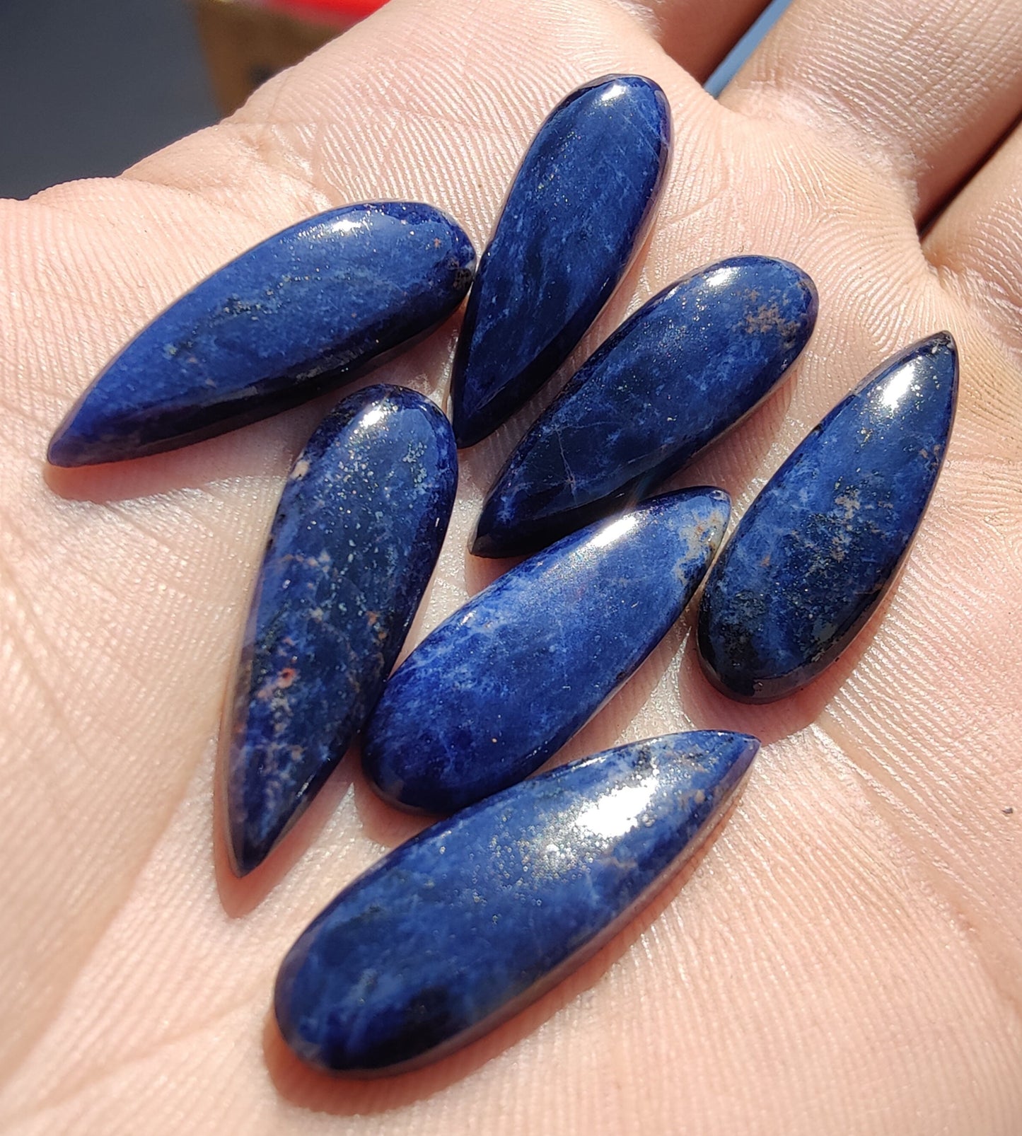 AAA+ QUALITY NATURAL SODALITE TEARDROP SHAPE CABOCHON BIG PEAR SHAPE FLAT BACK CALIBRATED BEDA SHAPE GEMSTONES, ALL SIZES AVAILABLE
