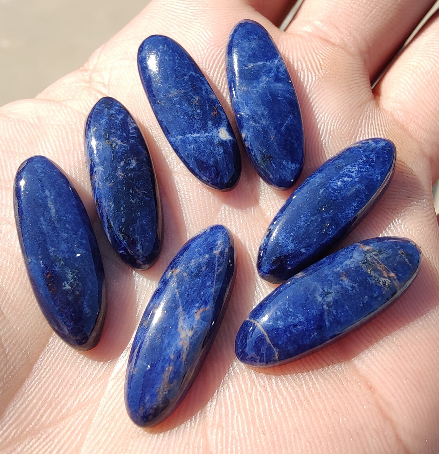 AAA+ QUALITY NATURAL SODALITE BIG OVAL SHAPE CABOCHON FLAT BACK CALIBRATED BEDA SHAPE GEMSTONES, ALL SIZES AVAILABLE