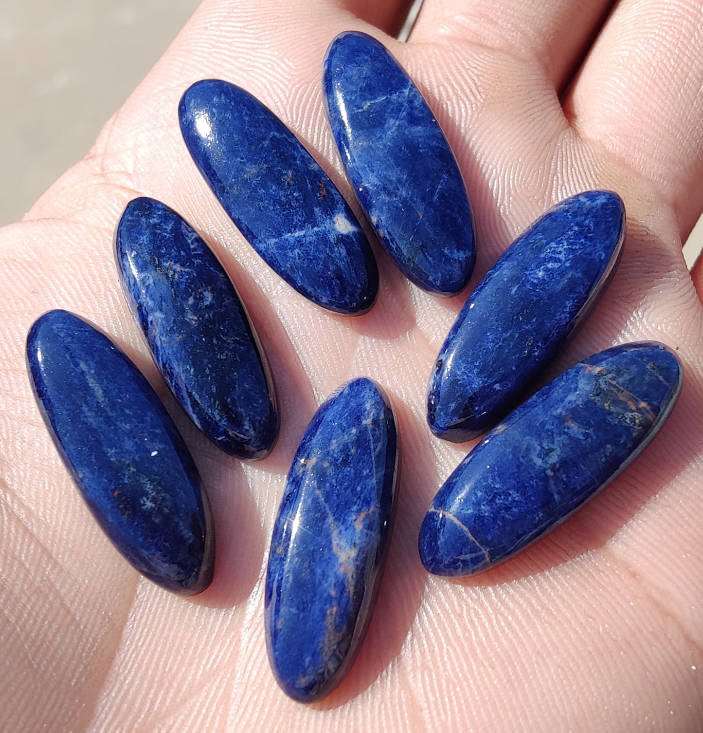AAA+ QUALITY NATURAL SODALITE BIG OVAL SHAPE CABOCHON FLAT BACK CALIBRATED BEDA SHAPE GEMSTONES, ALL SIZES AVAILABLE