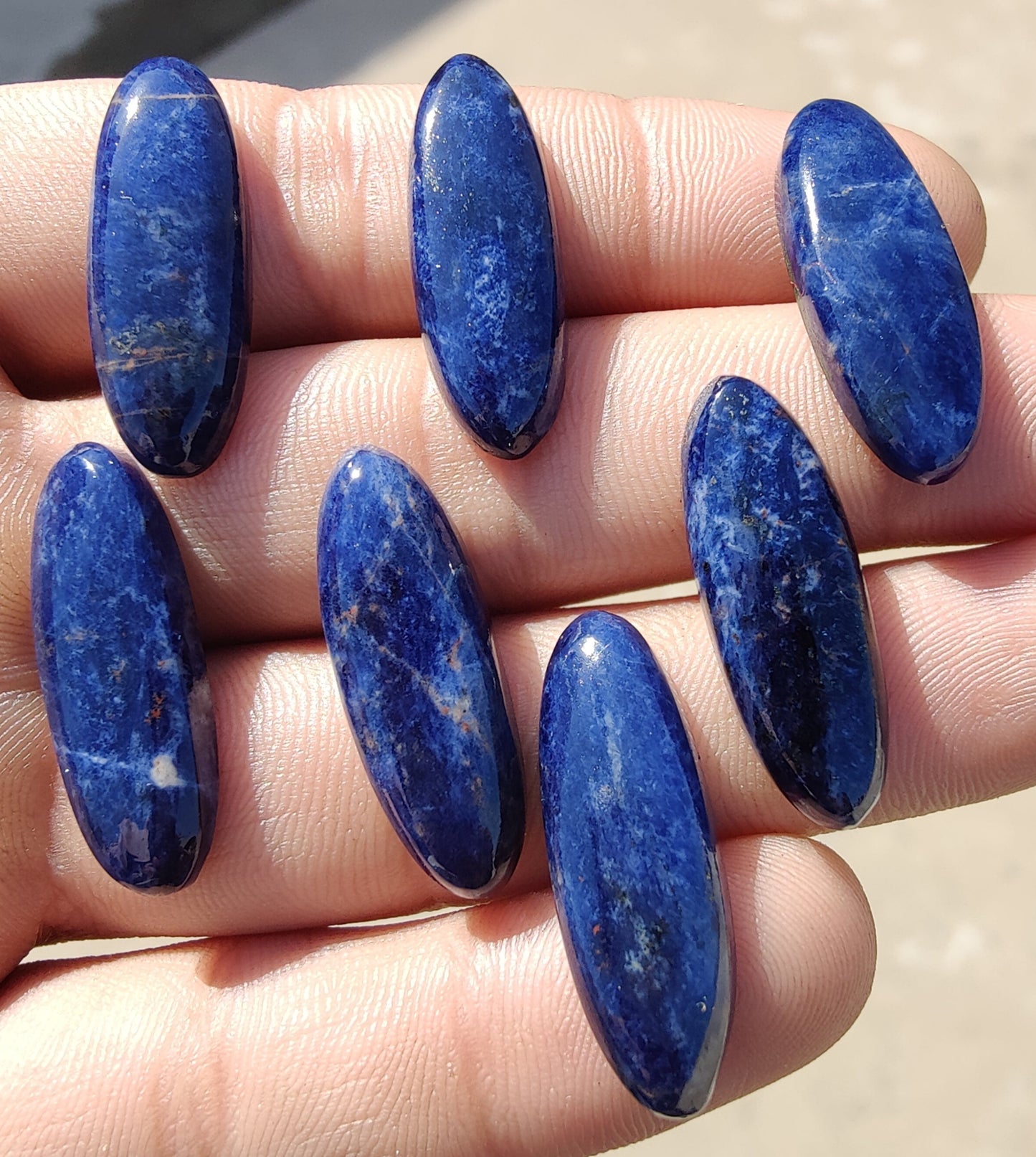 AAA+ QUALITY NATURAL SODALITE BIG OVAL SHAPE CABOCHON FLAT BACK CALIBRATED BEDA SHAPE GEMSTONES, ALL SIZES AVAILABLE