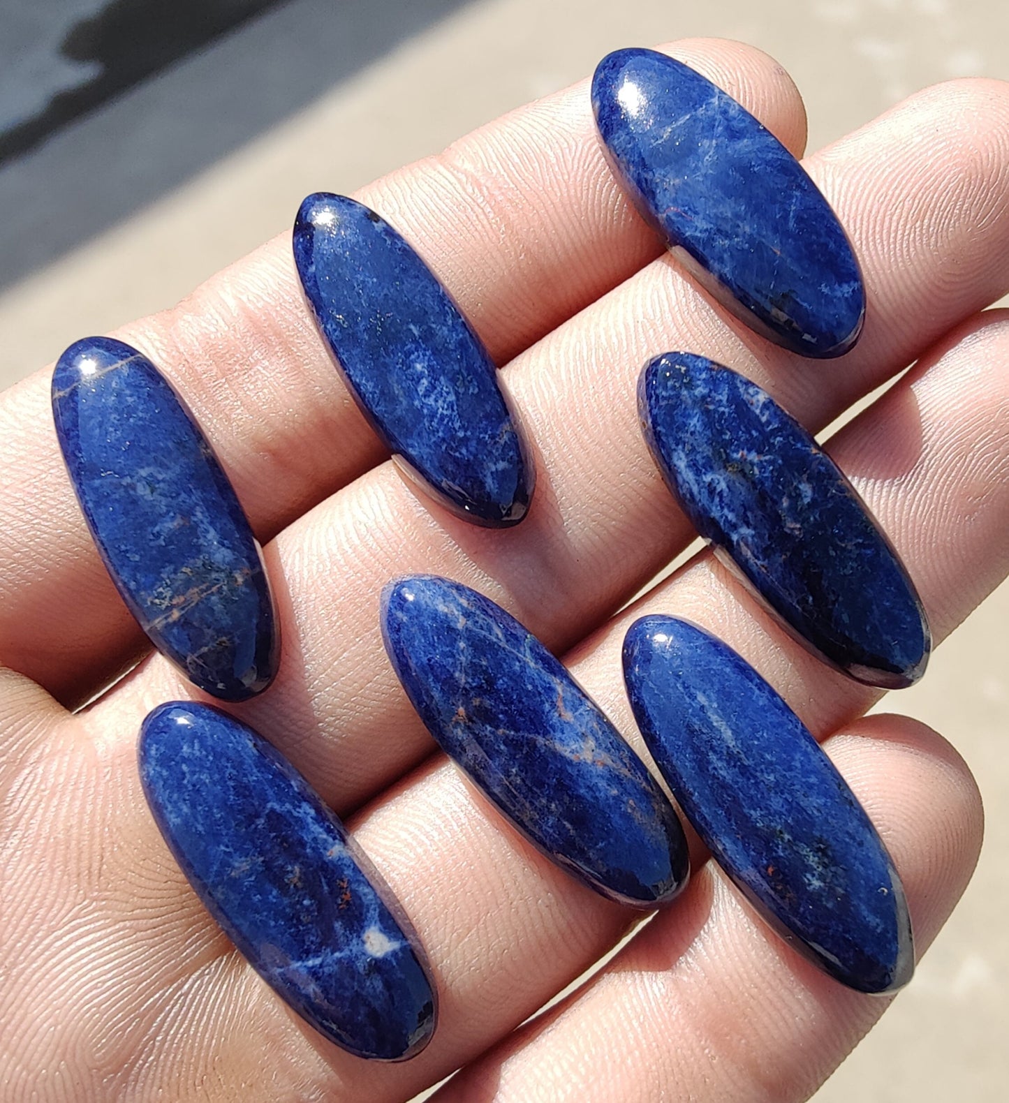 AAA+ QUALITY NATURAL SODALITE BIG OVAL SHAPE CABOCHON FLAT BACK CALIBRATED BEDA SHAPE GEMSTONES, ALL SIZES AVAILABLE