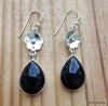 925 SOLID STERLING SILVER NATURAL BLACK ONYX GEMSTONE HOOK EARRING