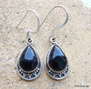 925 SOLID STERLING SILVER NATURAL BLACK ONYX GEMSTONE HOOK EARRING