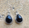 925 SOLID STERLING SILVER NATURAL BLACK ONYX GEMSTONE HOOK EARRING
